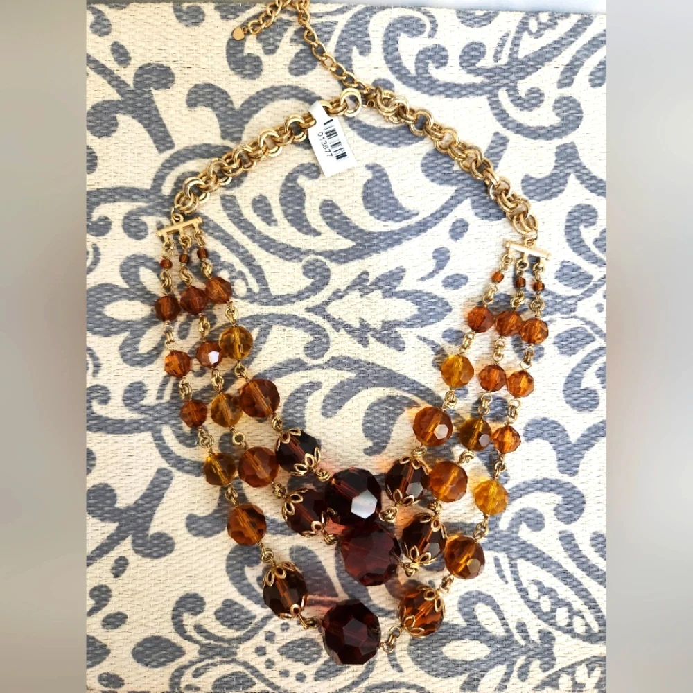 Vintage 90s Amber Multistrand Beaded Necklace - Picture 2 of 4